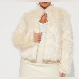 Fashion Nova Cream Faux Fur Jacket